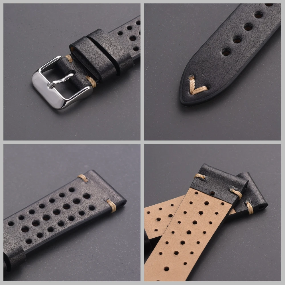 EACHE Hole Design Watch Strap Genuine Leather Racing Band Popular Special Watchband 18mm 20mm 22mm