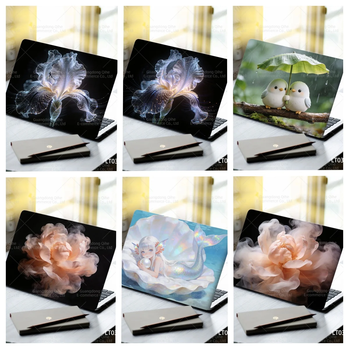 

Self-Adhesive PVC Laptop Stickers, Fresh Floral & Cute Bird Design, Hot-Selling Notebook Decor