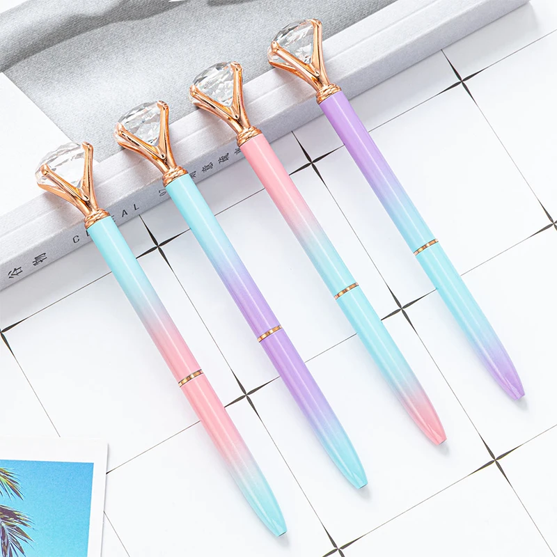 8Pcs Diamond Ballpoint Pen Wholesale Office Stationery Gifts Metal Diamond Crystal Pen Gradient Diamond Pens