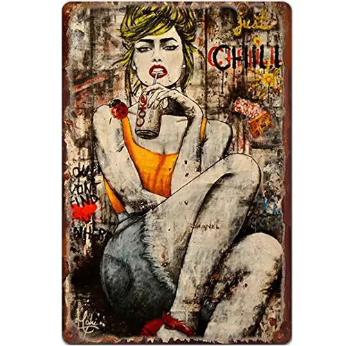 

Original Retro Design Girl Drinking Drink Tin Metal Signs Wall Art | Thick Tinplate Print Poster Wall Decoration for Bar