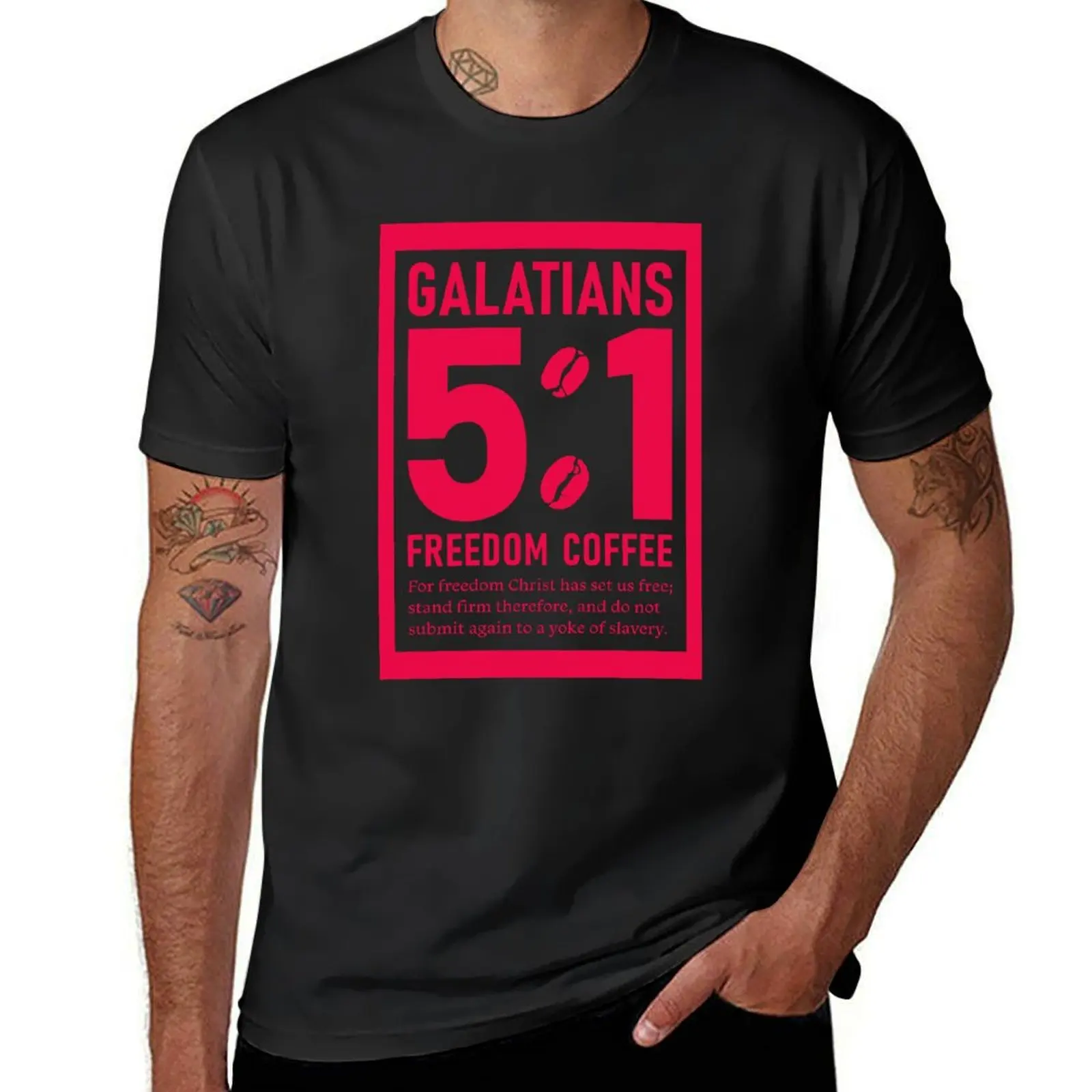 Galatians 5:1 Freedom Coffee T-Shirt korean fashion funnys summer top tops Men's cotton t-shirt