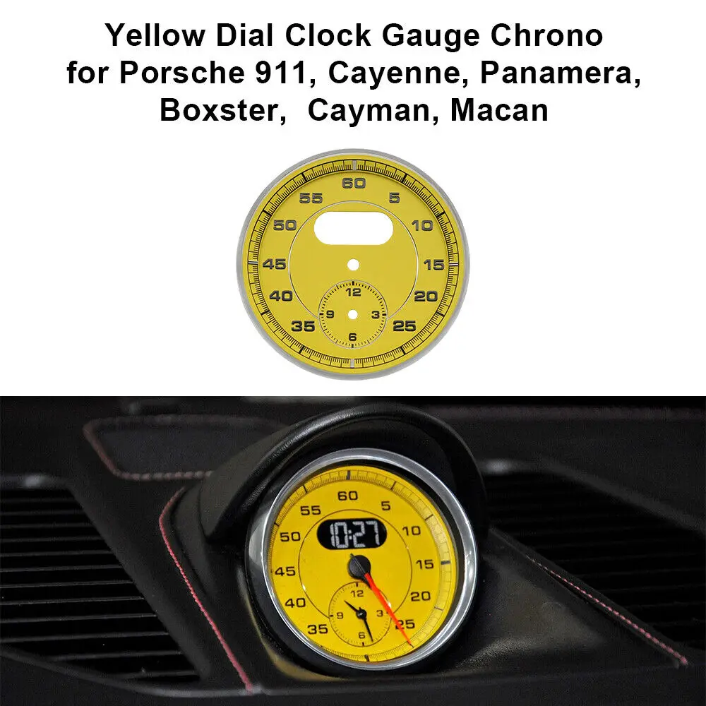 Yellow Dial Clock Gauge Chrono for Porsche 911 Cayenne Panamera Boxster Cayman