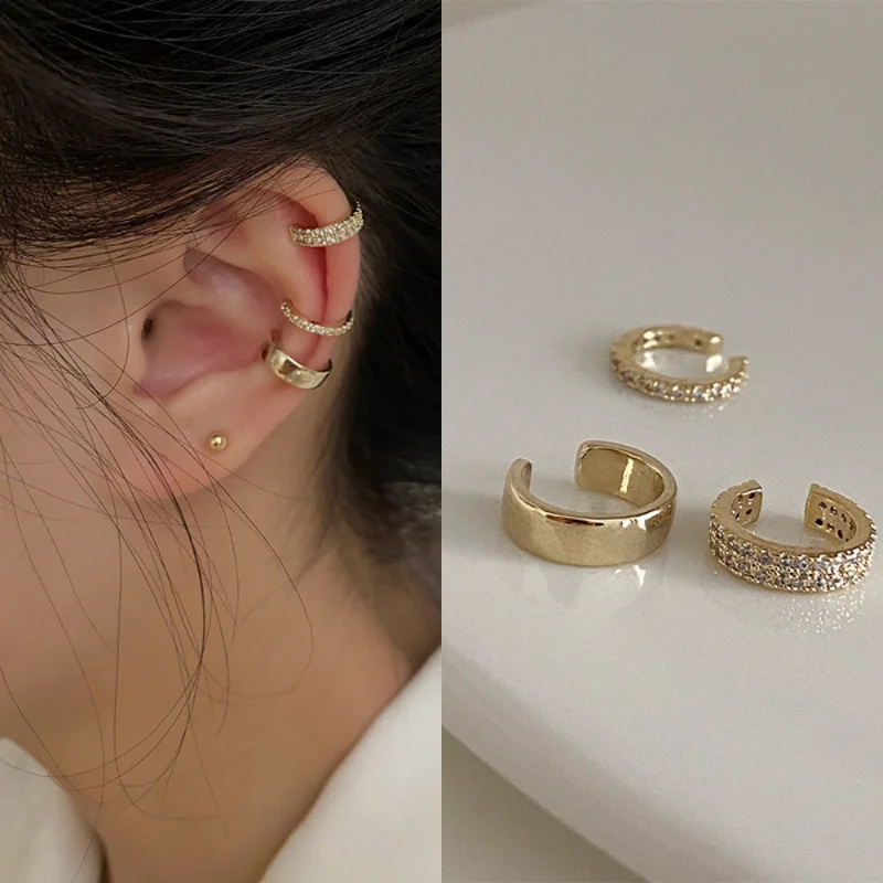 3Pcs Set Personality Zircon Clip Earrings for Women Punk Style Crystal Zircon Ear Cuff Fake Piercings Earring Jewelry Girl Gifts