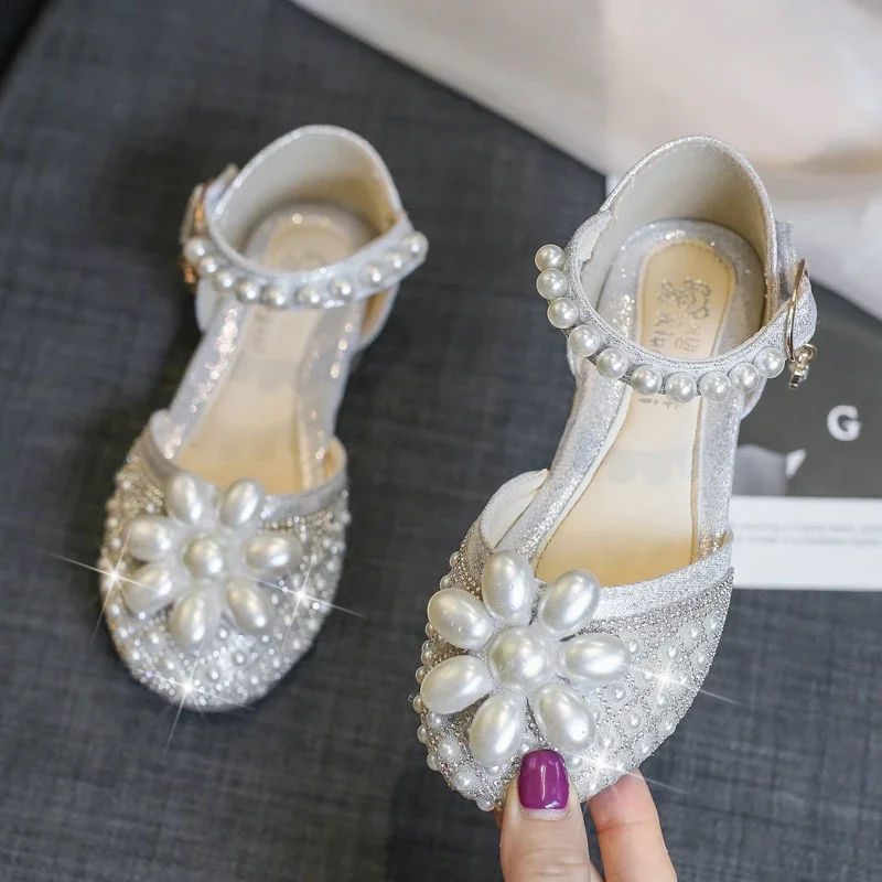 Baby Korean Style Girl Bow Princess Shoes Sandals For Girls Sequin Dance Performance Shoes Size26-36