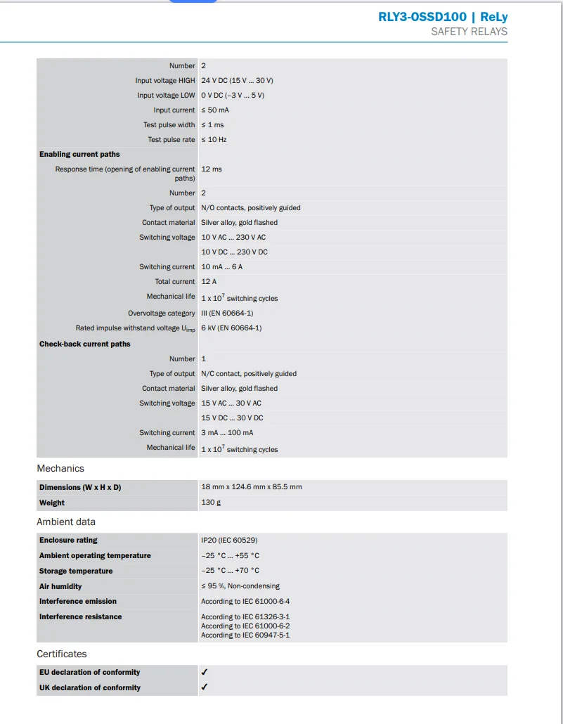 العلامة التجارية المريضة الأصلية RLY3-OSSD100 رقم الطلب 1085343 مستشعر مرحلات الأمان متوفر في المخزون