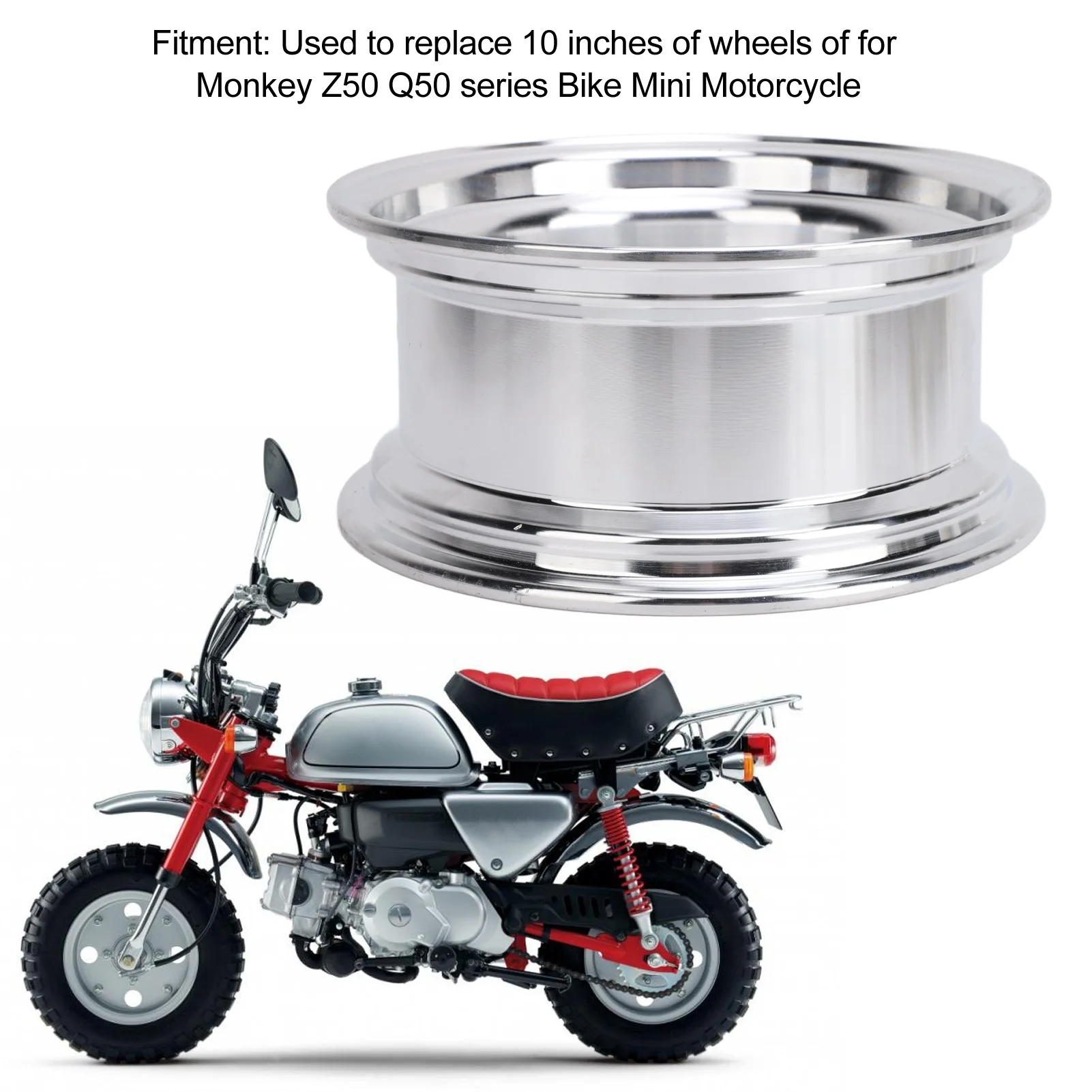 5.0‑10 10in Rear Wheel Rim Fine Polished Mini Motorcycle Wheel Hub Enhanced Stability Rustproof for Monkey Z50 Q50 Series Bike