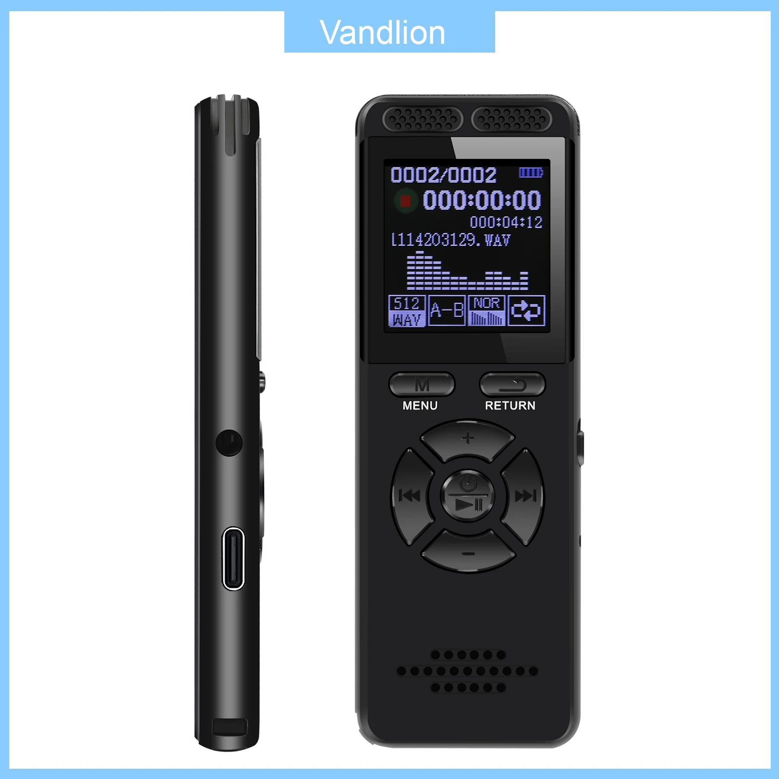 Vandlion V65 Type-C Sound Recorder WAV 3072kbp MP3 192kbps Recording Dictaphone Voice Activated Audio Record Device for Lecture