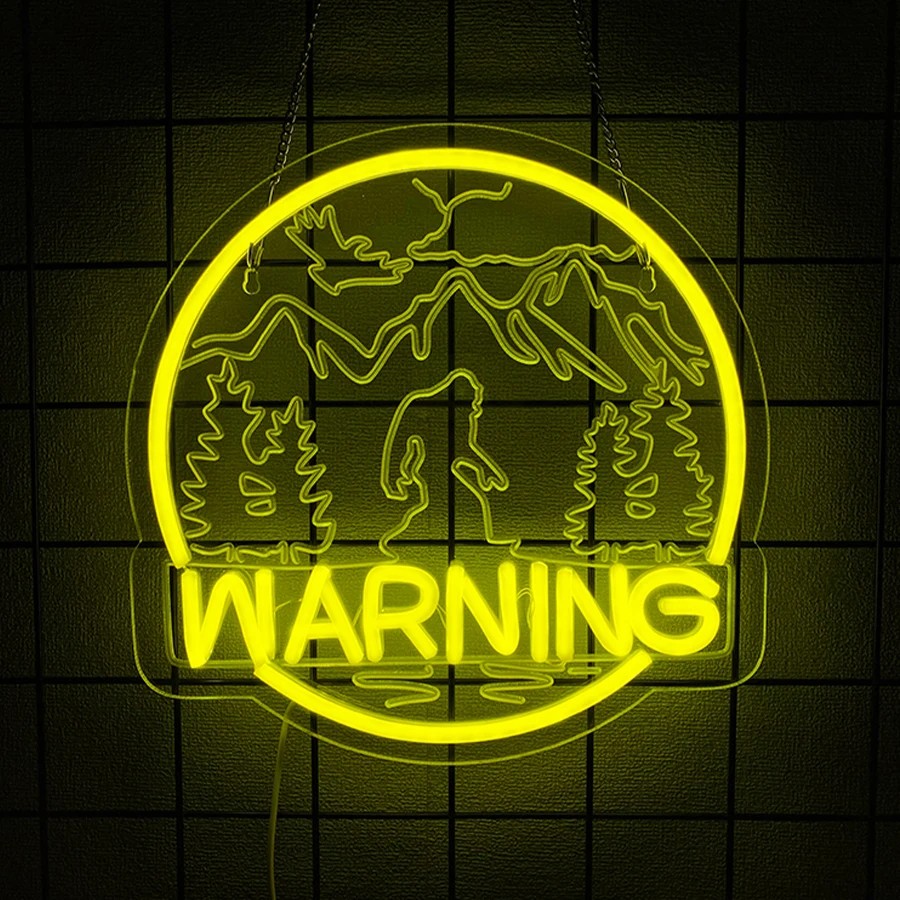Bigfoot Warning Neon Sign, USB Powered LED Neon Light, Forest Mountain Bigfoot Neon Sign for Cabin Camping, Man Cave Wall Decor