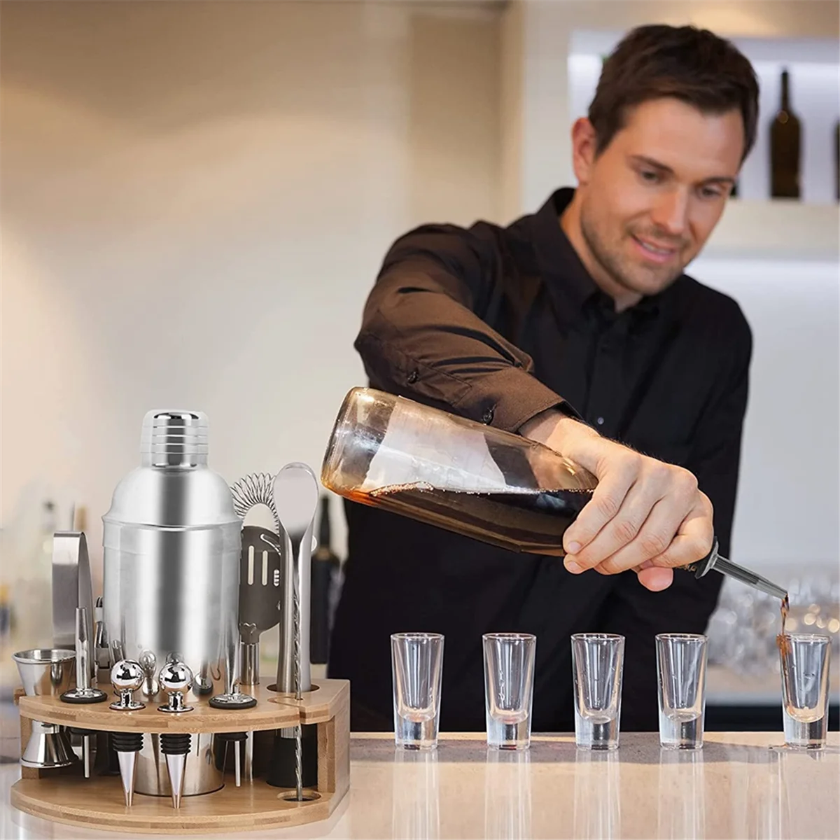 

A71Z Набор коктейлей-шейкеров, набор для изготовления коктейлей, 750 мл, набор инструментов для бара из нержавеющей стали, набор бармена, аксессуары для бара для домашнего паба