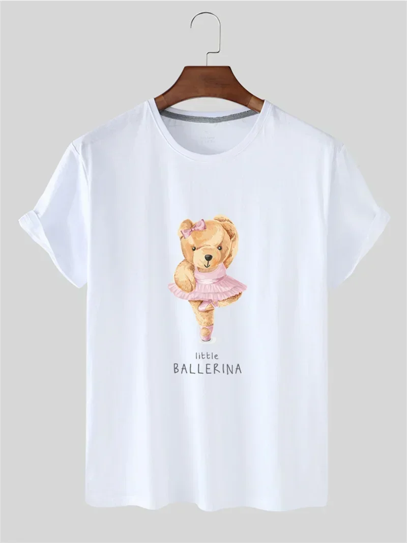 

Ballet Bear Pattern Printed Tshirt Women Summer Short Sleeved Casual T-shirt Unisex Tops Tees Cartoon Harajuku T Shirt Female