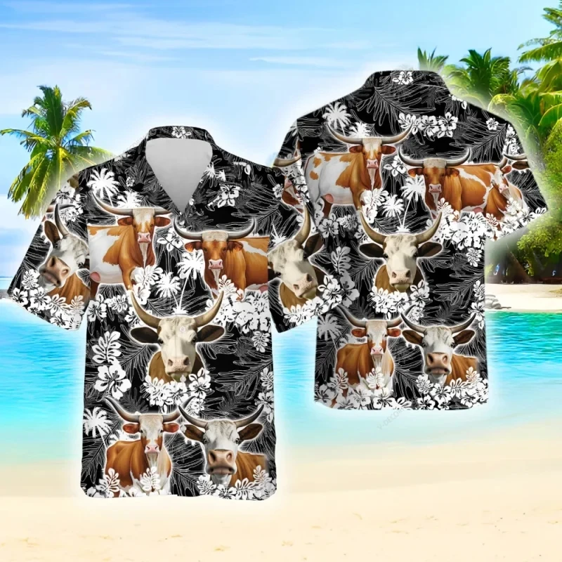 Hawaiian Cow Animel 3D Print Casual Men Shirts With Short Sleeve Fashion Clothing Costumes Oversized Tops Men Shirts & Blouses