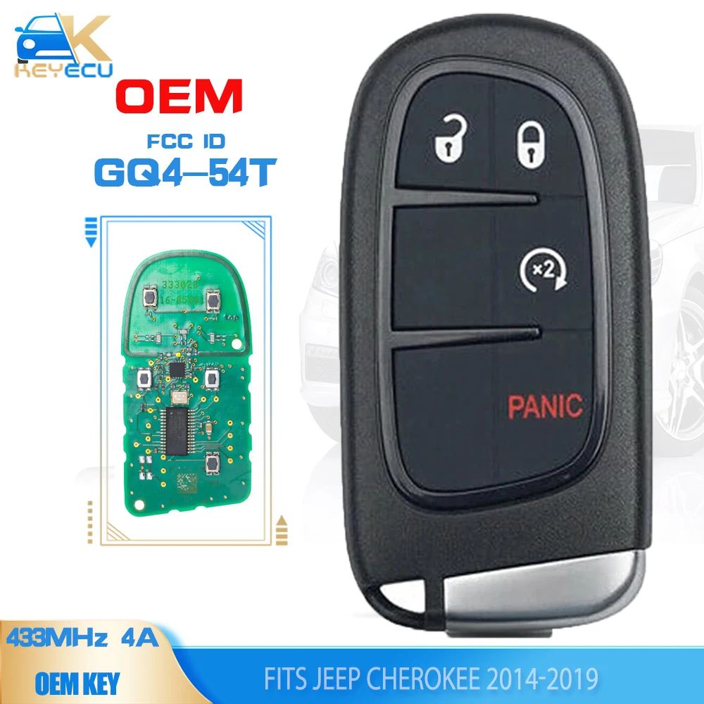 KEYECU OEM GQ4-54T GQ454T Remote Start Smart Key 433MHz 4A Fob 4 Button for Jeep Cherokee 2014-2019