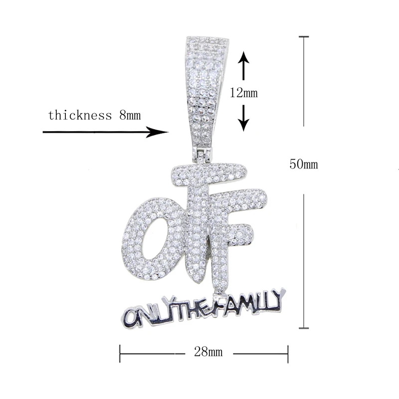 Hip Hop Letters Only The Family Pendant Necklace Iced Out Bling CZ Cubic Zirconia Silver Color OTF Charms Men Women Jewelry