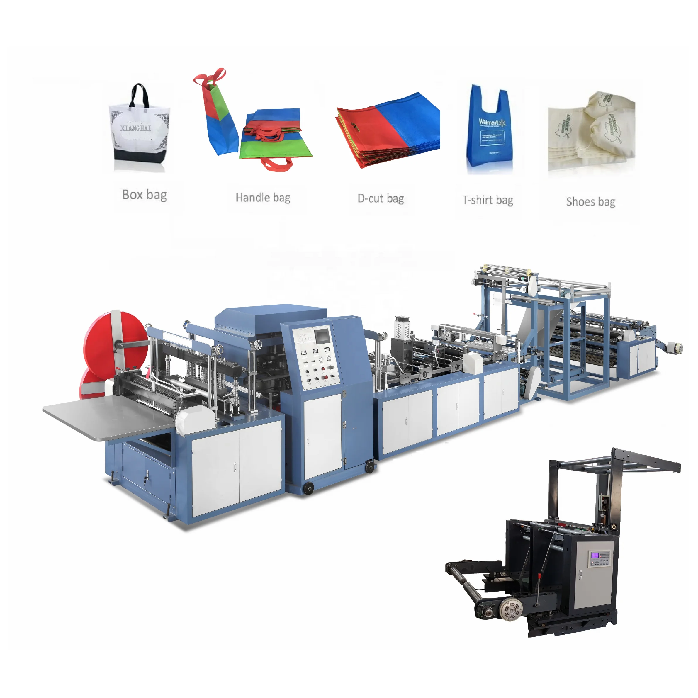 High Speed Automatic Non Woven Fabrics Handle Box D Cut T Shirt Shoes Vest Bag Making Machine