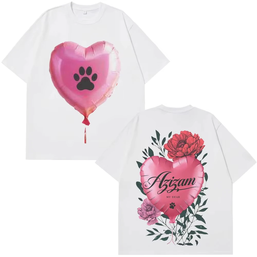 إد شيران أزيزام القلب بالون الجرافيك المحملة القطن عادية قمصان بأكمام قصيرة ملابس للرجال موضة طباعة س الرقبة تي شيرت #2