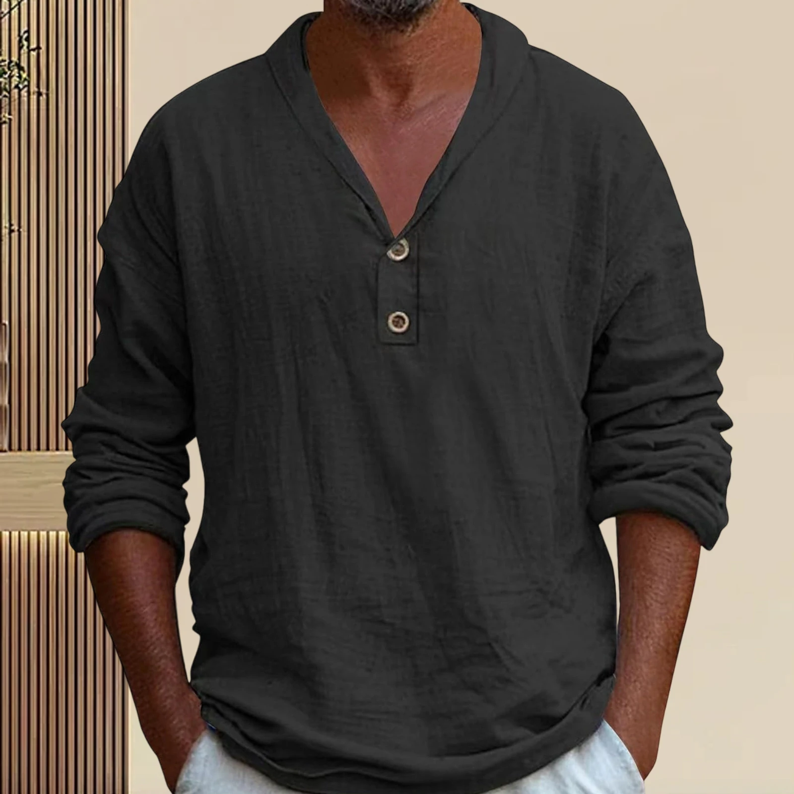 

Basic Men's Lapel V Neck Tops Fashionable Casual Solid Color Long Sleeve Loose Hoodies T Shirt
