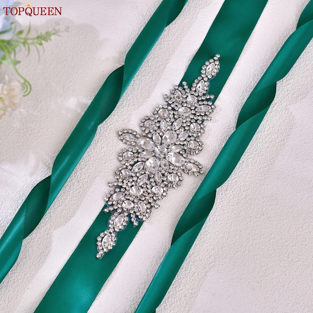 TOPQUEEN S01 Bridal Wedding Belts Luxury Silver Rhinestone Girdles for Women Dress Female Accessories Bridesmaid Sequin Belt