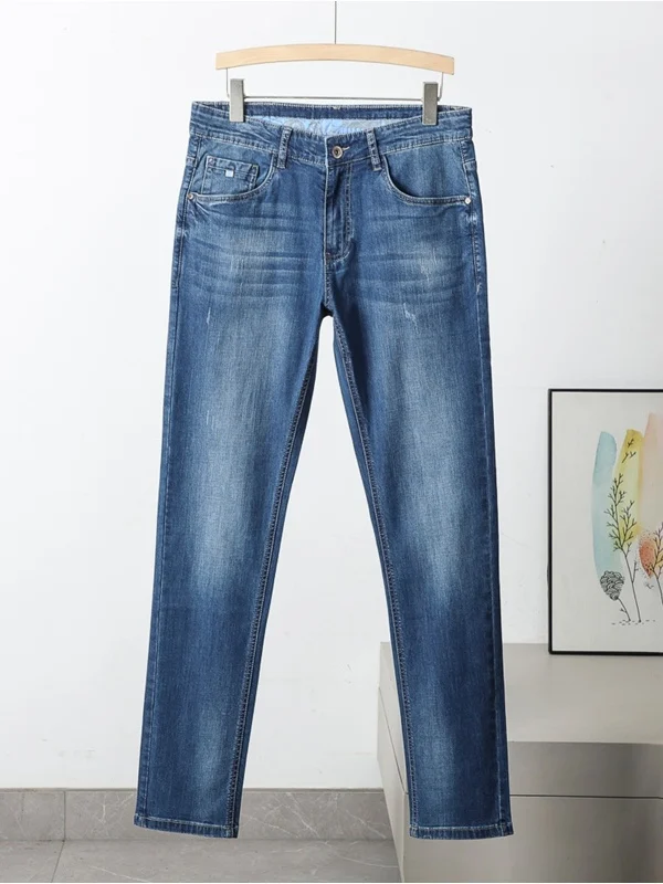 

Мужские облегающие хлопковые джинсовые джинсы со средней талией, прямые брюки, дышащие, модные, городские, повседневная одежда, антибактериальные, весенний сезон