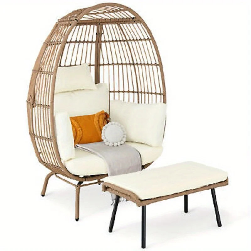 Outdoor Wicker Ei Stuhl mit Hockern übergroßen Eierkorb Lounge Freizeit stuhl