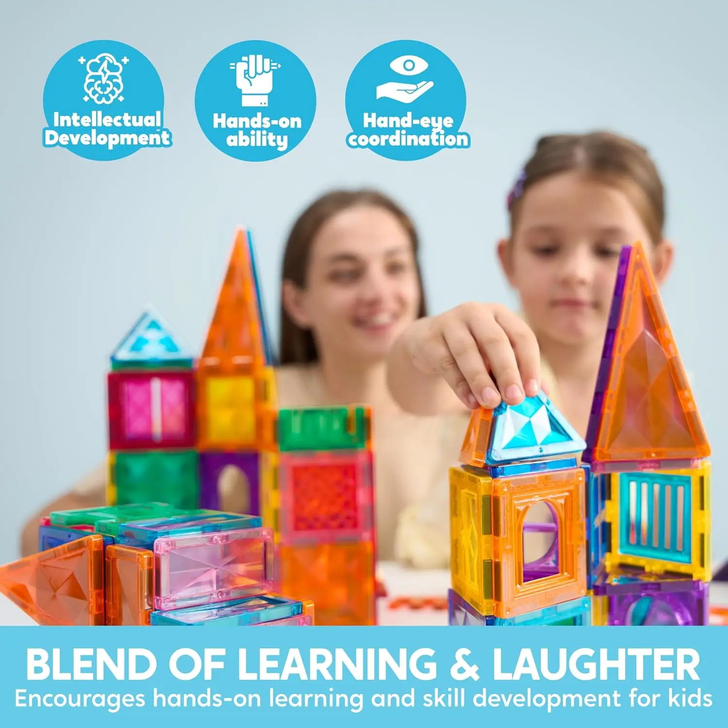 JOYFY 66PCS Magnetic Building Tiles Toys Durable and Creative STEM Building for Kids Aged 3-8 Educational Montessori Toys Gift