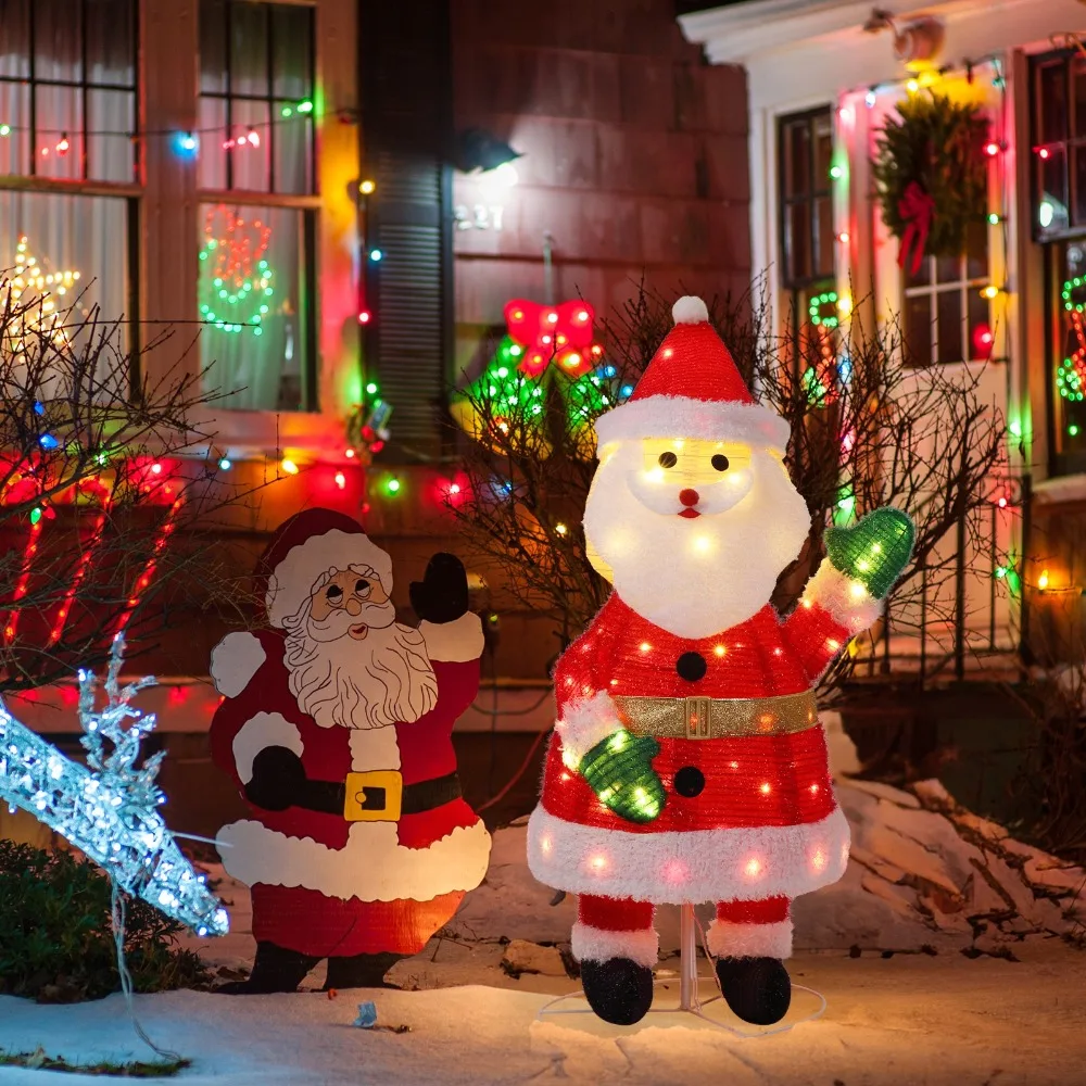 Lighted Santa Claus 3.3FT w/ Waving Hand for In/Outdoor Christmas Holiday Decor