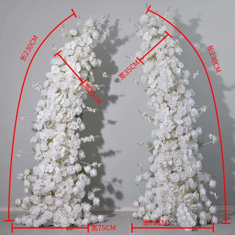 2.3 + 2.3 meters horn flower arrangement, wedding stage background arrangement white Phalaenopsis rose croissant flower simulati