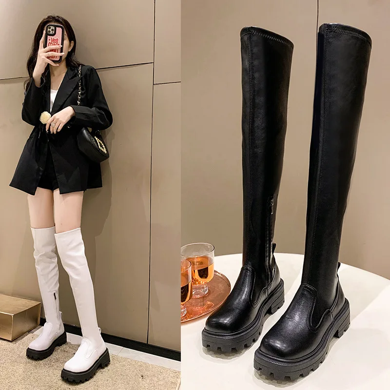 

Elastic Leg Repair over the Knee Boots Women's Big Tube Circumference Slimming Knight Boots Thick Bottom No Drop Tube Long Boots