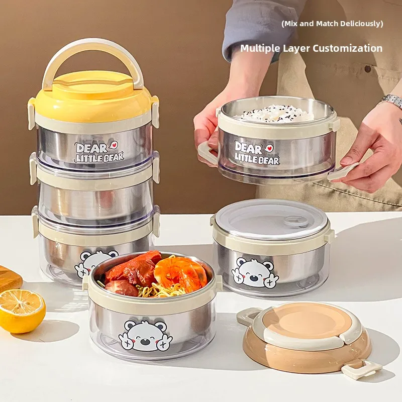 

Большой термос-ланчбокс из нержавеющей стали 304, портативный, многослойный, круглый, креативный, для еды, бенто-бокс