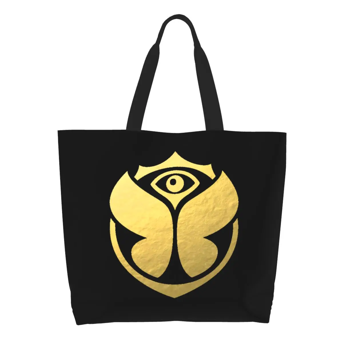 Reusable Gold Tomorrowland Music Shopping Bag Women Canvas Shoulder Tote Bag Durable Grocery Shopper Bags