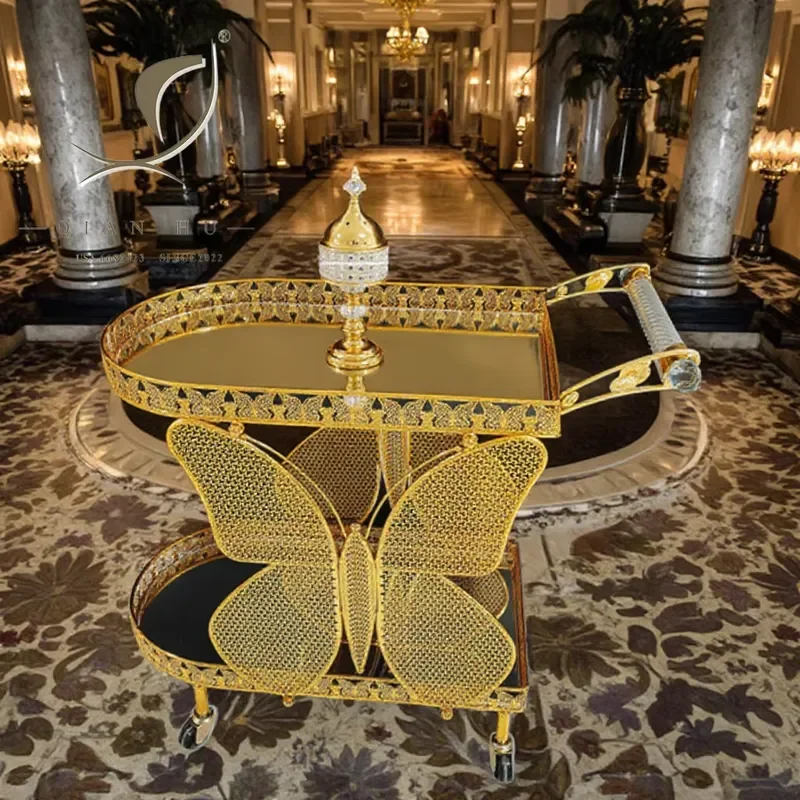 2025 New European Style Metal Hotel Trolley with Mirror Wheels Modern Handmade Custom Kitchen and Bathroom Tool for Thousand