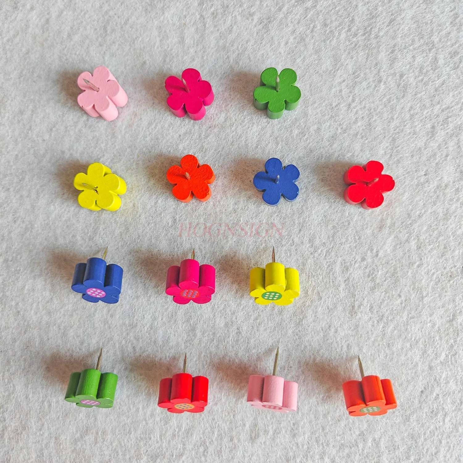 20pcs Colorful wooden flowers, push pins, plum blossom logs, soft wood boards, felt boards, photos, wall big head nails