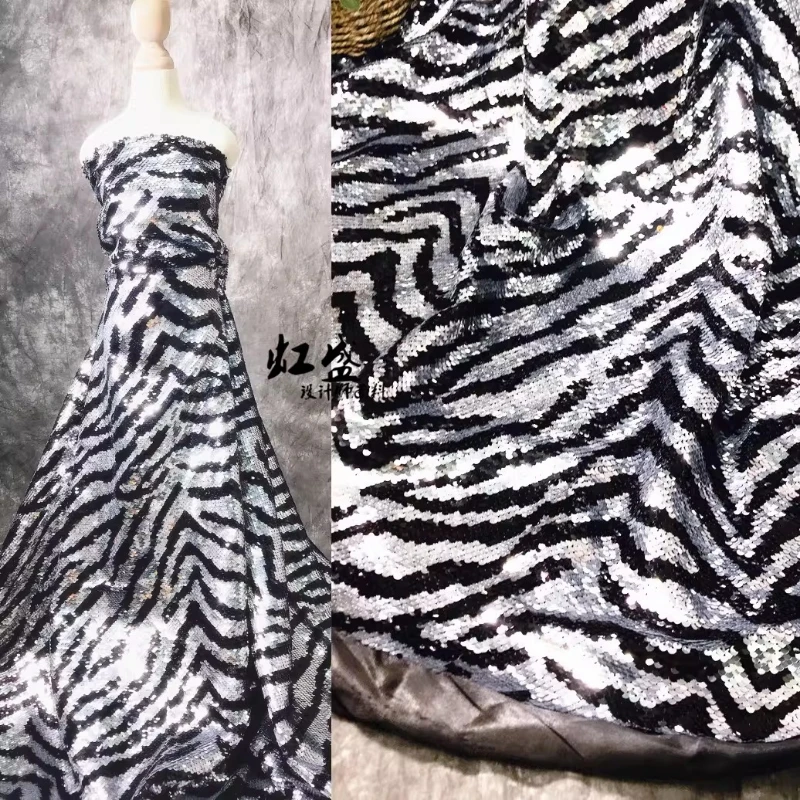 Silver Tiger Pattern Sequin Embroidered Fabric for DIY Sewing Evening Dress Luggage Bags Designer Fabrics Material Cloth