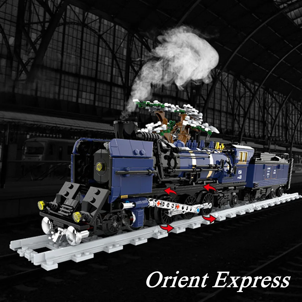 Technical Orient Express Railway Station Anniversary Locomotive Train Railroad Track Building Blocks Model Bricks Toy Gift Boys