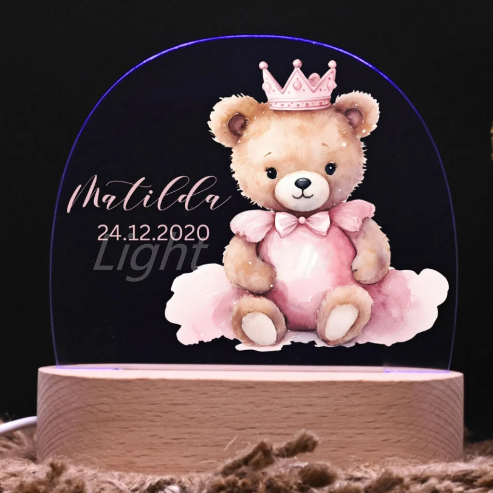 Customized Animal Night Light Personalized Memorial Gifts with Cute Bear for Birthday Thanksgiving Christmas Valentines Day