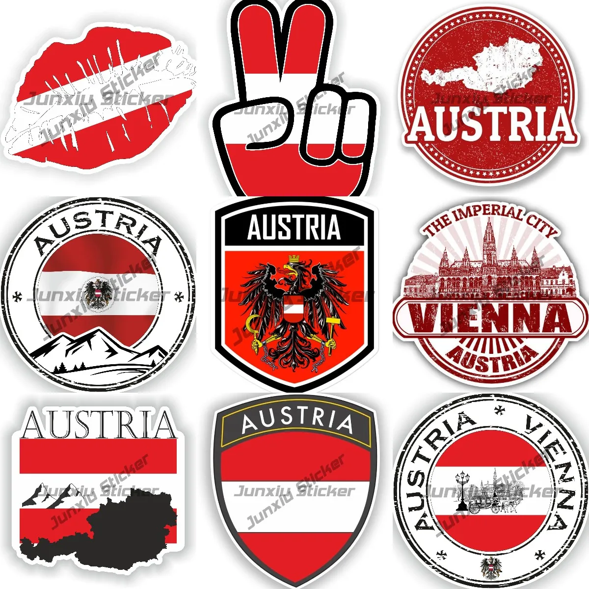 

Austria Coat of Arms Emblem Sticker Austria Round Seal Map Flag High-Quality Vinyl Decals for Bumper Laptop Fridge Motorcycle