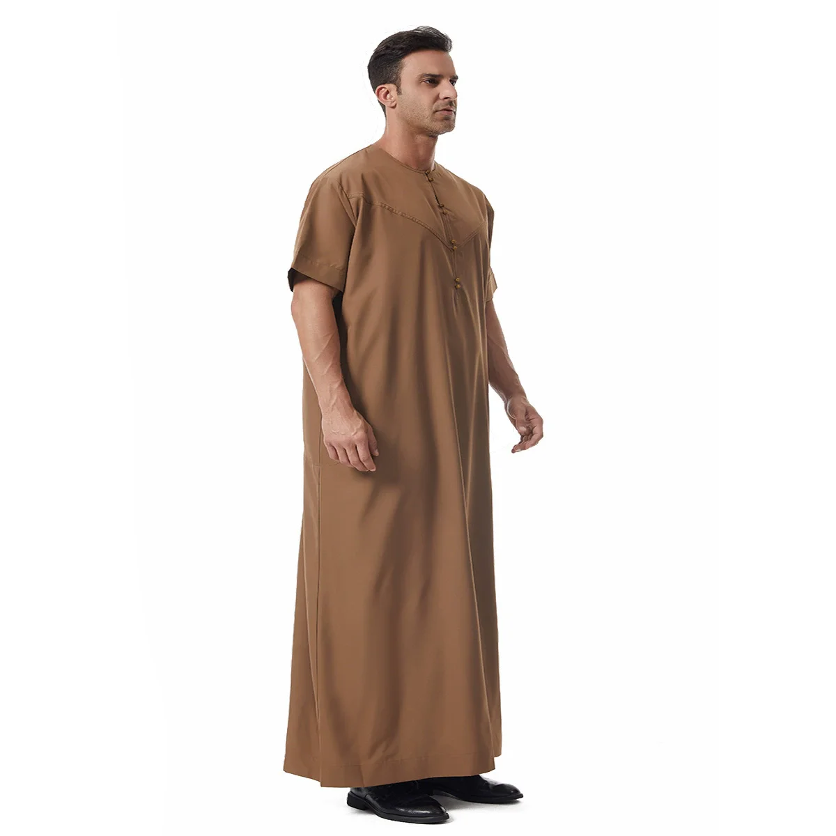 Uomini musulmani Jubba Thobe Pulsante tinta unita Kimono Abito centrale Camicia musulmana saudita Colletto alla coreana Caftano arabo islamico Uomo Abaya