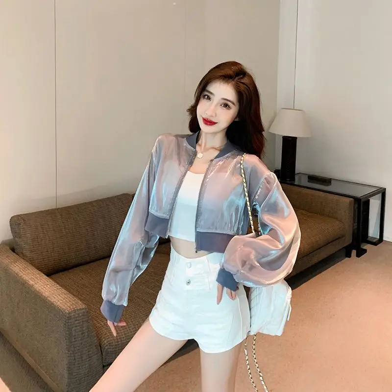 Jackets Women Thin See-through Summer Casual Cropped Sexy Simple All-match Sun-proof Korean Fashion Ins Loose Sporty Breathable