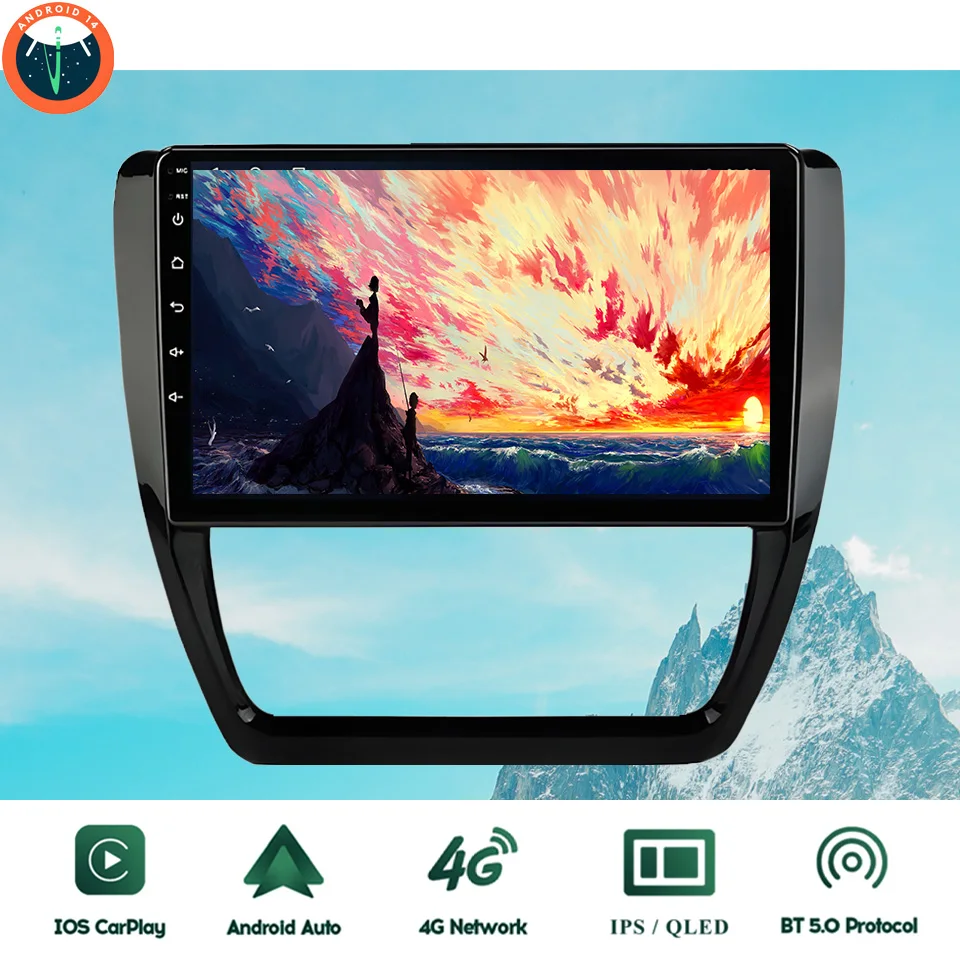 10‘’ QLED Android 14 8G Ram Car GPS Navi Music Video Multimedia Player For Volkswagen Jetta 2011 - 2018 Auto Stereo Head Unit