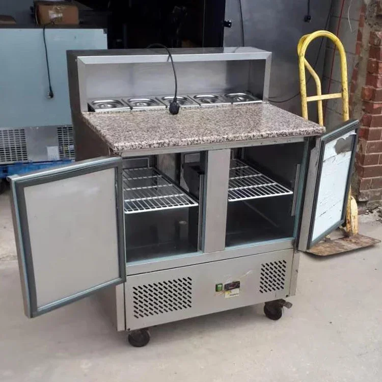 

z Full body Stainless Steel Pizza & Salad Prep Freezer Chiller Fridge Station With Pans