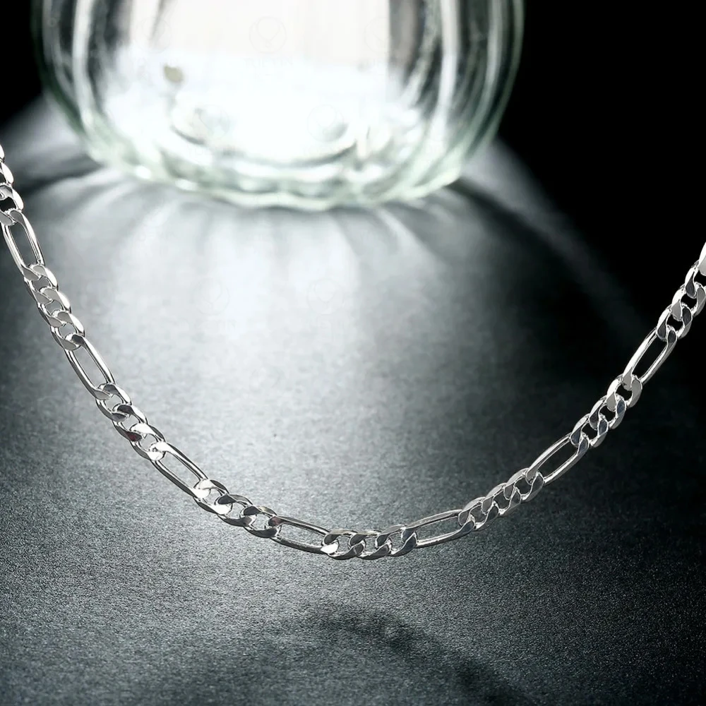 男性と女性のためのフィガロチェーンネックレス,ヒップホップジュエリー,シルバー925,4mm, 40-75cm