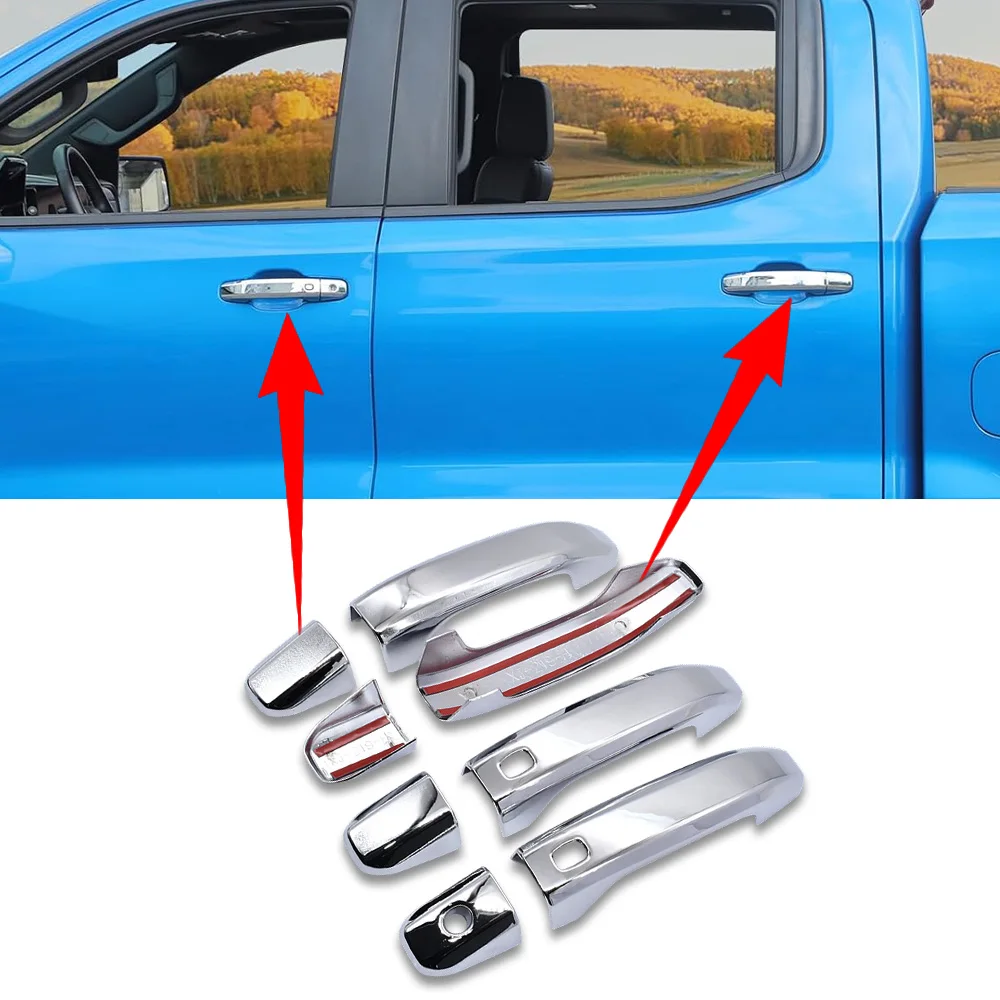

Хромированная накладка на дверную ручку автомобиля с 2 отверстиями для автоматического датчика для Chevy Silverado 1500 2019 2020 2021 2022 2023 2024 автомобильные аксессуары