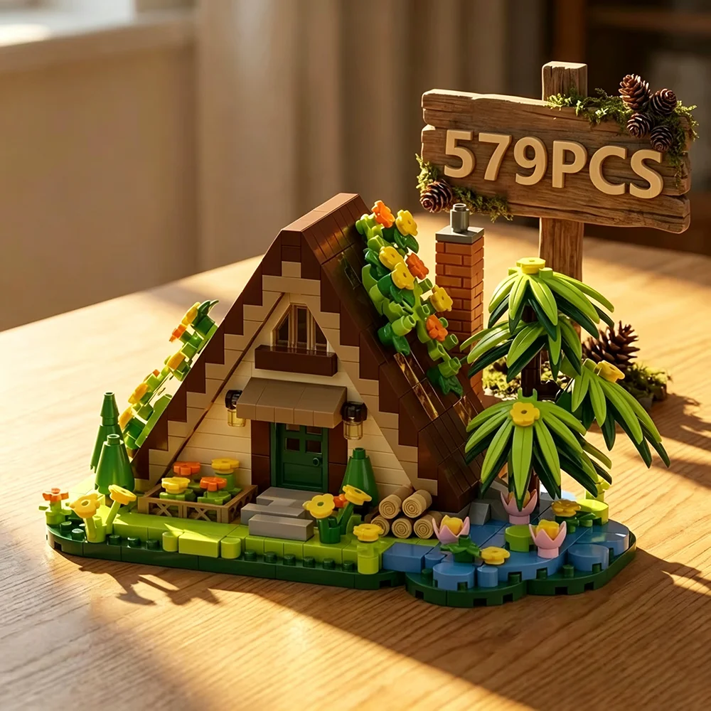 579PCS Forest Cabin Building Blocks Set Greenhouse Tree House Plant Flower DIY Model Ornament Puzzle Toy Creative Birthday Gift