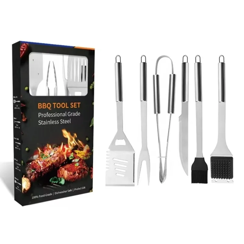 STLF6 قطعة أداة شواء معدنية مجموعة الكورية شواية باربيكيو اكسسوارات المطبخ أواني الطبخ بما في ذلك ملعقة شوكة للتخييم في الهواء الطلق