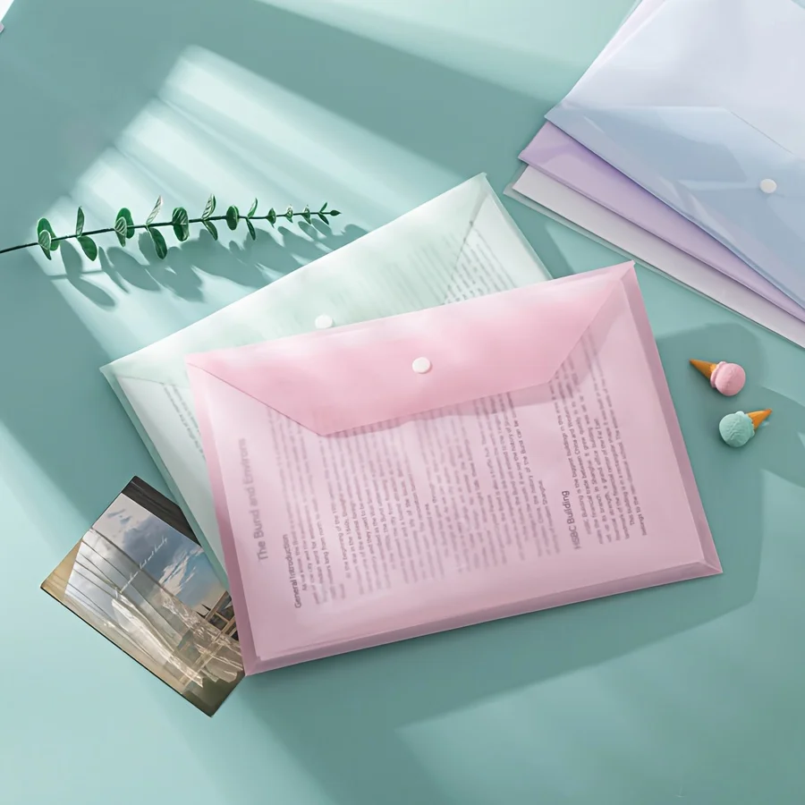 10pcs A4 Size Morandi Color Palette Transparent & Multicolor PP Button Closure Envelopes - Ideal for School & Office Supplies image 3