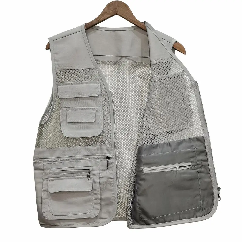 New Outdoor Solid Zipper Thin Coats Vest Men Lightweight Photography Tank Summer Leisure Multi Pocket Fishing Mesh Jackets 2023