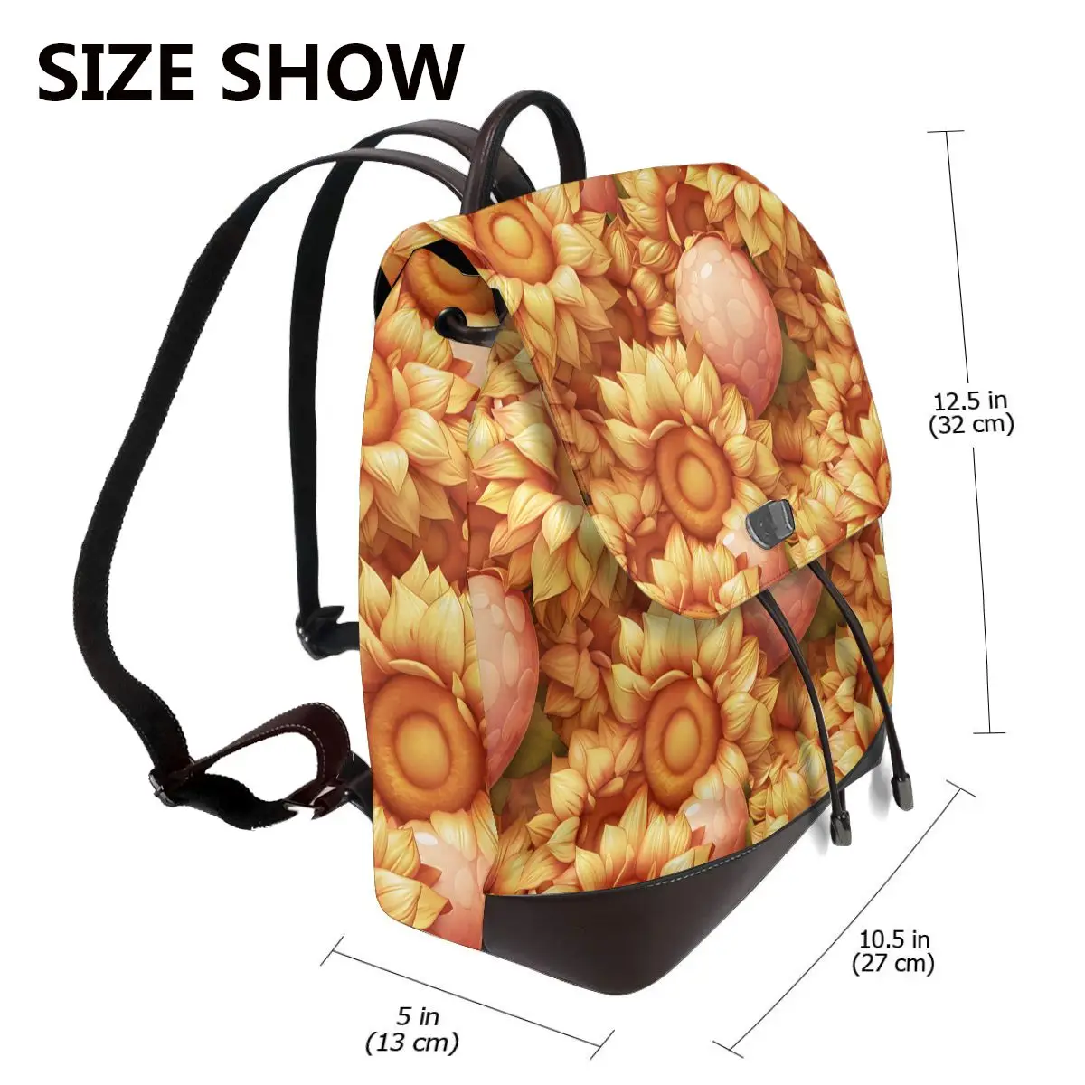 해바라기와 반점 3D 패턴 새로운 핫 여성 배낭 디자이너 고품질 가죽 간단한 패션 대용량 배낭