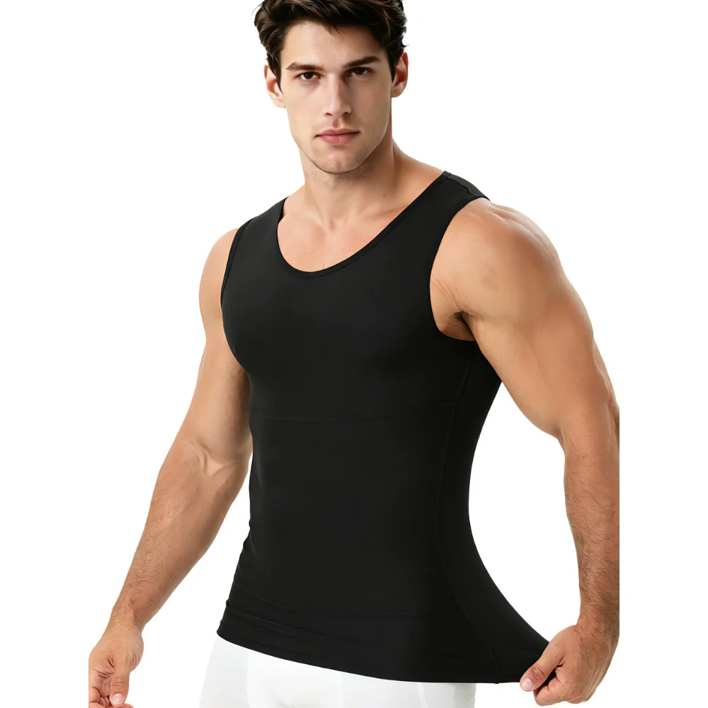 Herren V-Ausschnitt Kompressions-Shapewear Tanktop Doppellagiges Bauchkontroll-Unterhemd Schlankheits-Bodyshaper Weste für Workout und Alltag