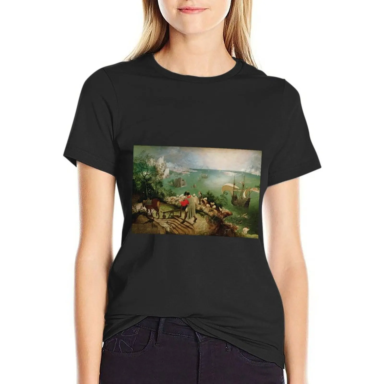 

Pieter Bruegel Icarus T-Shirt funnys tees summer top kawaii clothes funny t shirts for Women