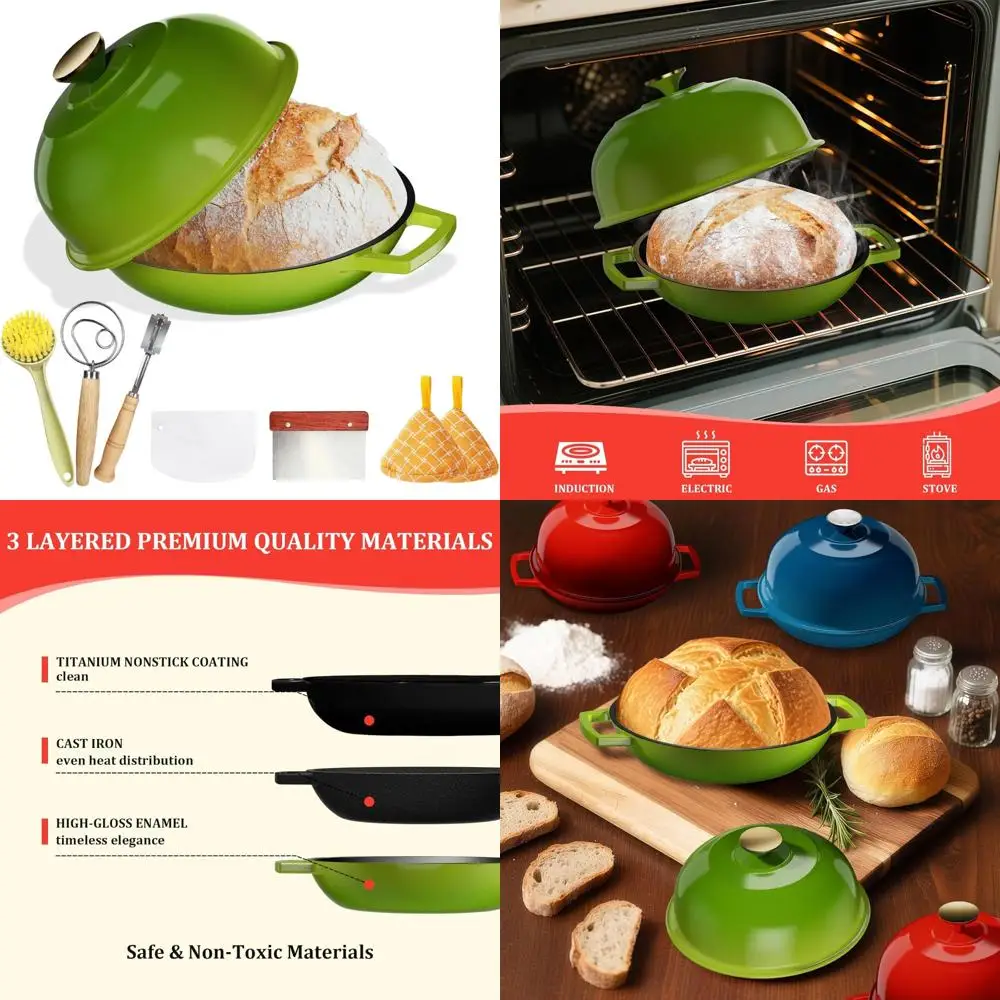 

Enameled Cast Iron Bread Baking Dutch Oven, 5-Quart Capacity for Perfect Crusty Loaves, Oven Safe Up to 500°F, Ideal for Baking