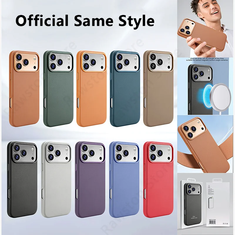 Skórzane etui MagSafe do Apple iPhone 18 17 Pro Max 16 13 14 15, oryginalny, oficjalny styl, magnetyczny pokrowiec na telefon. — zdjęcie produktu 5